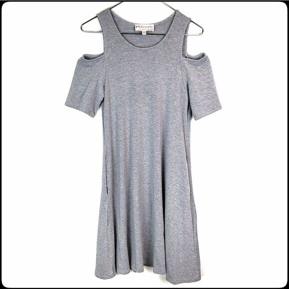 PHILOSOPHY Gray Cold Shoulder Soft Swing Dress XS - Picture 6 of 6
